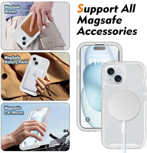 Apple iPhone 15 Hoesje Full Protect 360° Cover met MagSafe Matte Transparant afbeelding 6