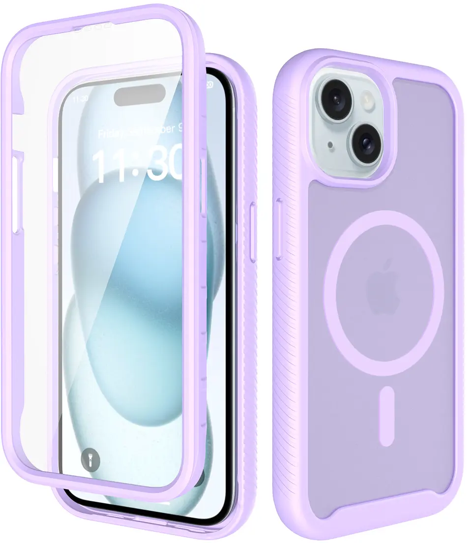 Apple iPhone 15 Hoesje Full Protect 360° Cover met MagSafe Matte Paars afbeelding 1