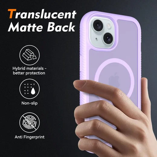 Apple iPhone 15 Hoesje Full Protect 360° Cover met MagSafe Matte Paars afbeelding 3