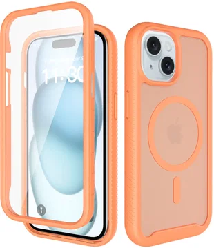 Apple iPhone 15 Hoesje Full Protect 360° Cover met MagSafe Matte Oranje