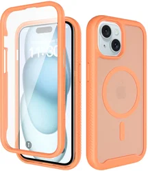 Apple iPhone 15 Hoesje Full Protect 360° Cover met MagSafe Matte Oranje afbeelding