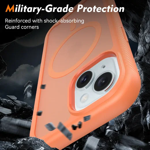 Apple iPhone 15 Hoesje Full Protect 360° Cover met MagSafe Matte Oranje afbeelding 5