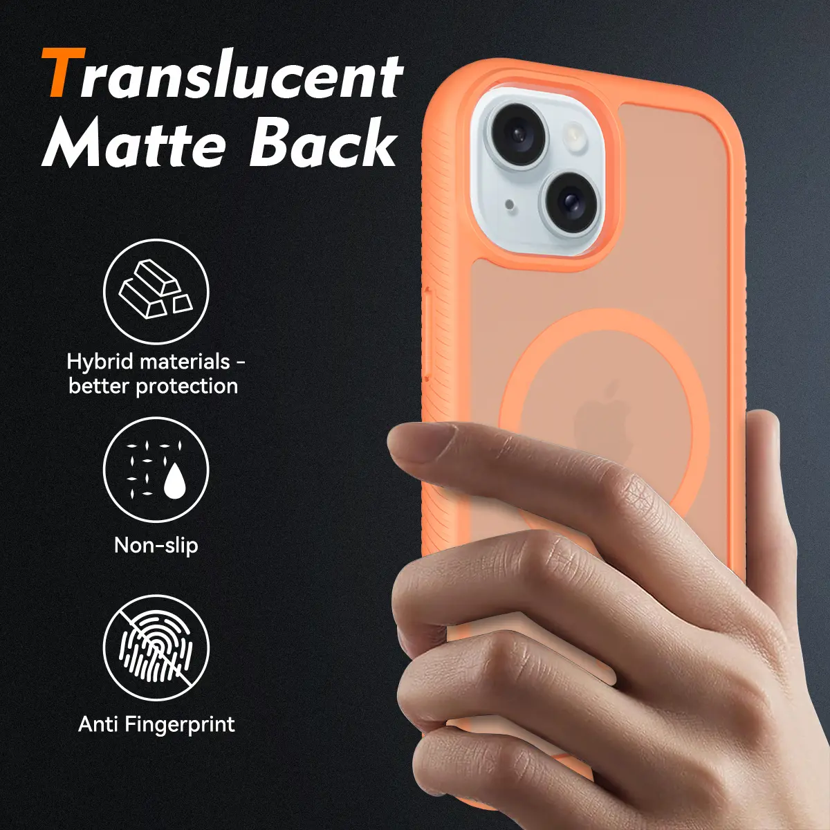 Apple iPhone 15 Hoesje Full Protect 360° Cover met MagSafe Matte Oranje afbeelding 3