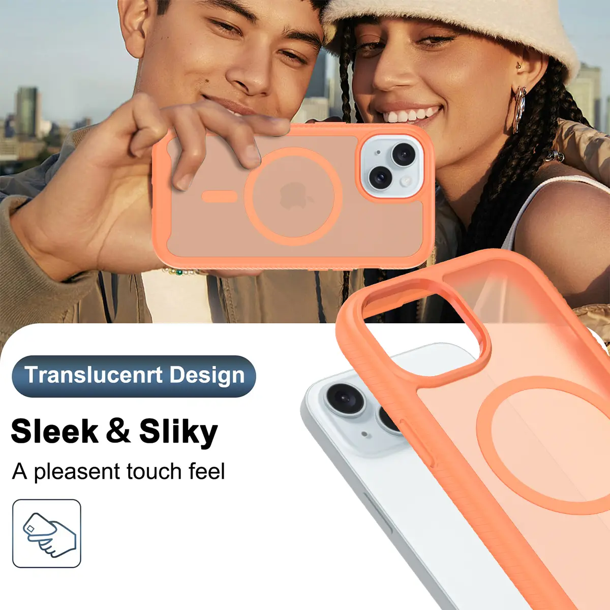 Apple iPhone 15 Hoesje Full Protect 360° Cover met MagSafe Matte Oranje afbeelding 9