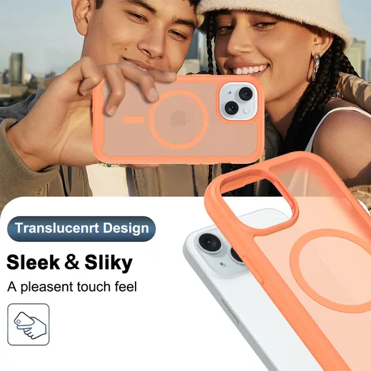 Apple iPhone 15 Hoesje Full Protect 360° Cover met MagSafe Matte Oranje afbeelding 9