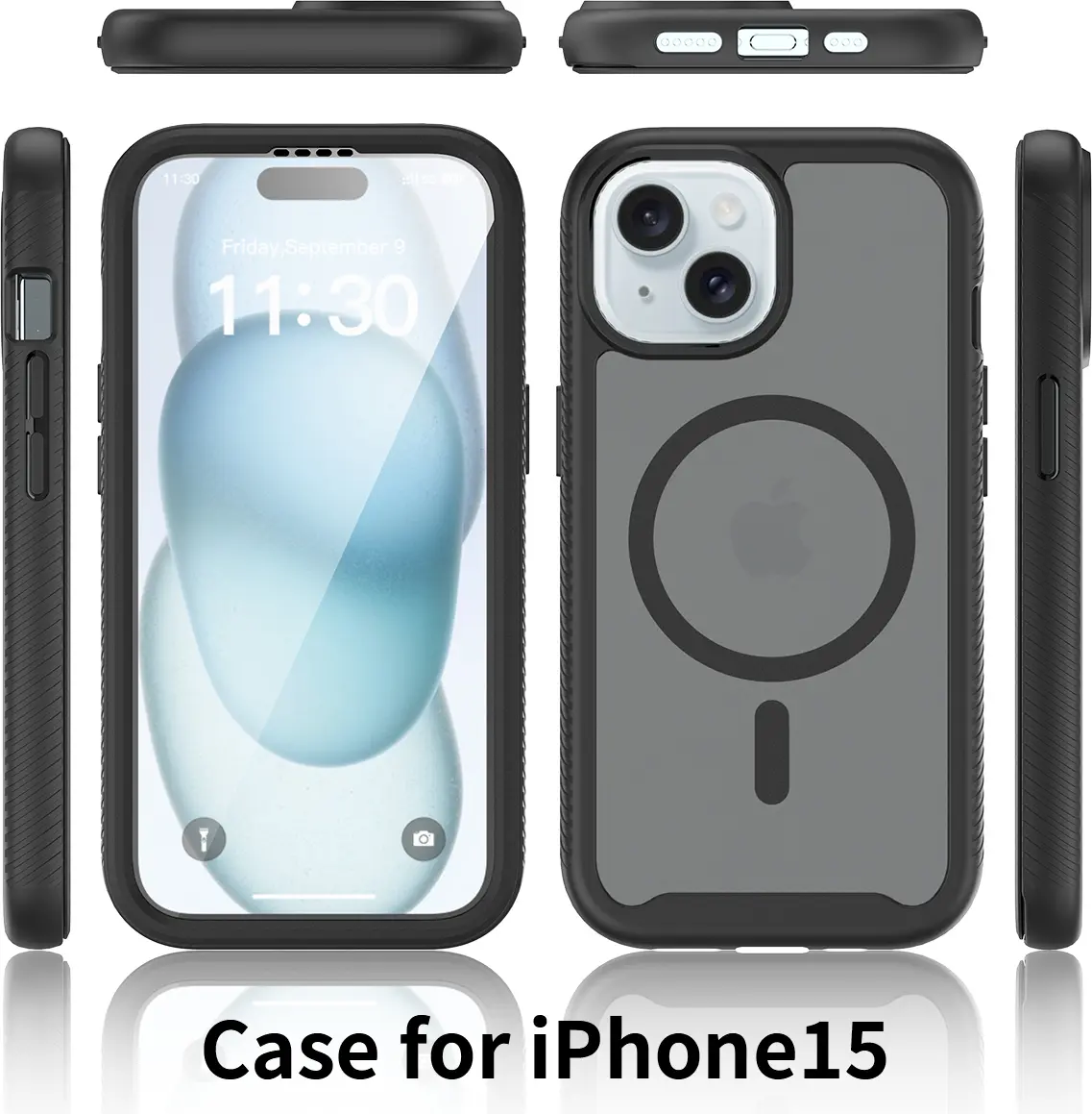 Apple iPhone 15 Hoesje Full Protect 360° Cover met MagSafe Matte Zwart afbeelding 7