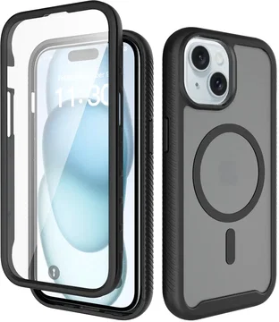 Apple iPhone 15 Hoesje Full Protect 360° Cover met MagSafe Matte Zwart