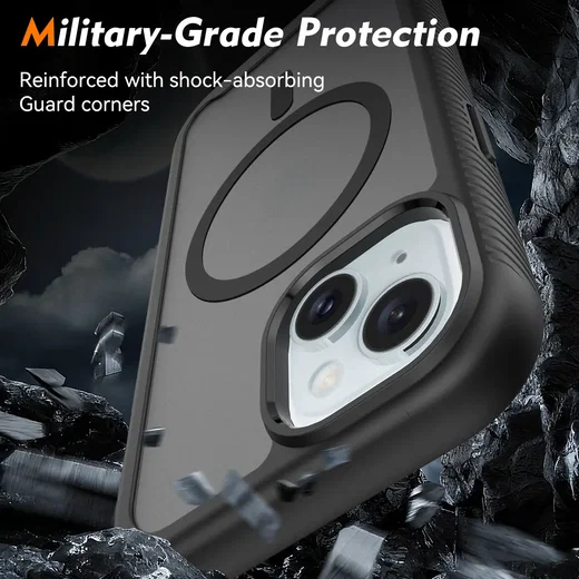 Apple iPhone 15 Hoesje Full Protect 360° Cover met MagSafe Matte Zwart afbeelding 4
