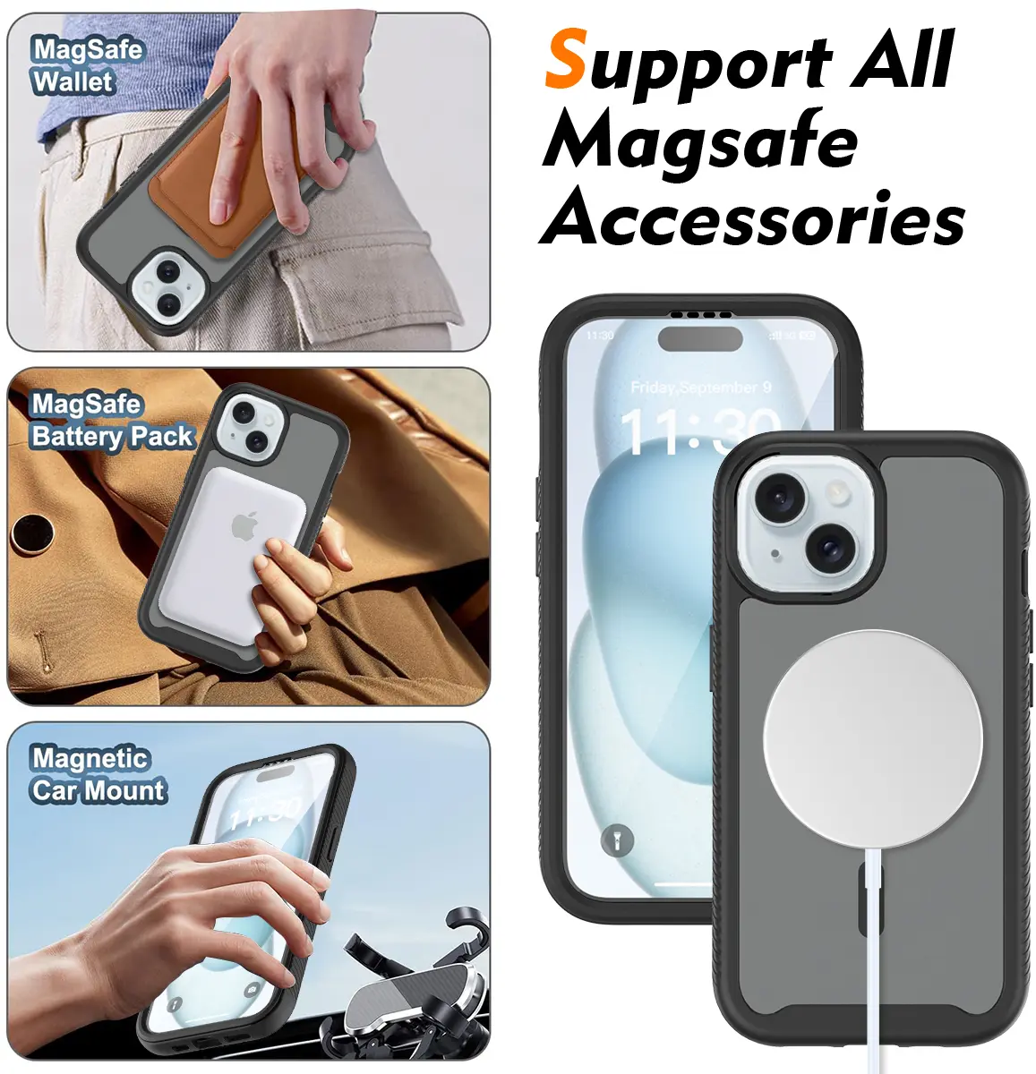 Apple iPhone 15 Hoesje Full Protect 360° Cover met MagSafe Matte Zwart afbeelding 5