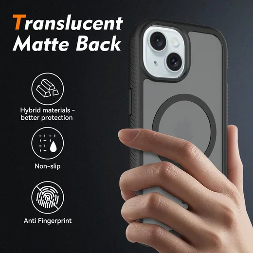 Apple iPhone 15 Hoesje Full Protect 360° Cover met MagSafe Matte Zwart afbeelding 3