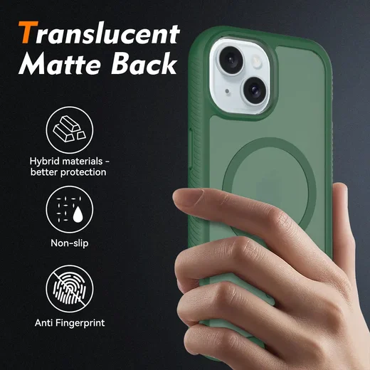 Apple iPhone 15 Hoesje Full Protect 360° Cover met MagSafe Matte Groen afbeelding 3