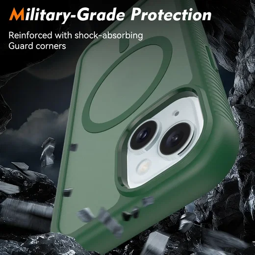 Apple iPhone 15 Hoesje Full Protect 360° Cover met MagSafe Matte Groen afbeelding 6