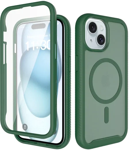 Apple iPhone 15 Hoesje Full Protect 360° Cover met MagSafe Matte Groen afbeelding 1