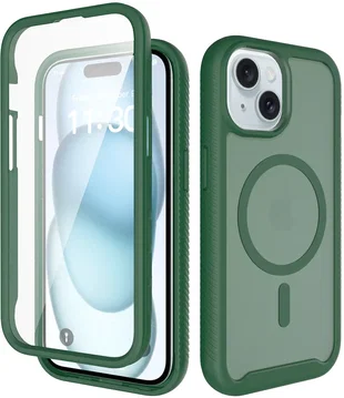 Apple iPhone 15 Hoesje Full Protect 360° Cover met MagSafe Matte Groen