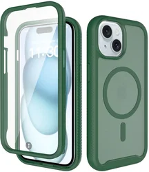 Apple iPhone 15 Hoesje Full Protect 360° Cover met MagSafe Matte Groen afbeelding