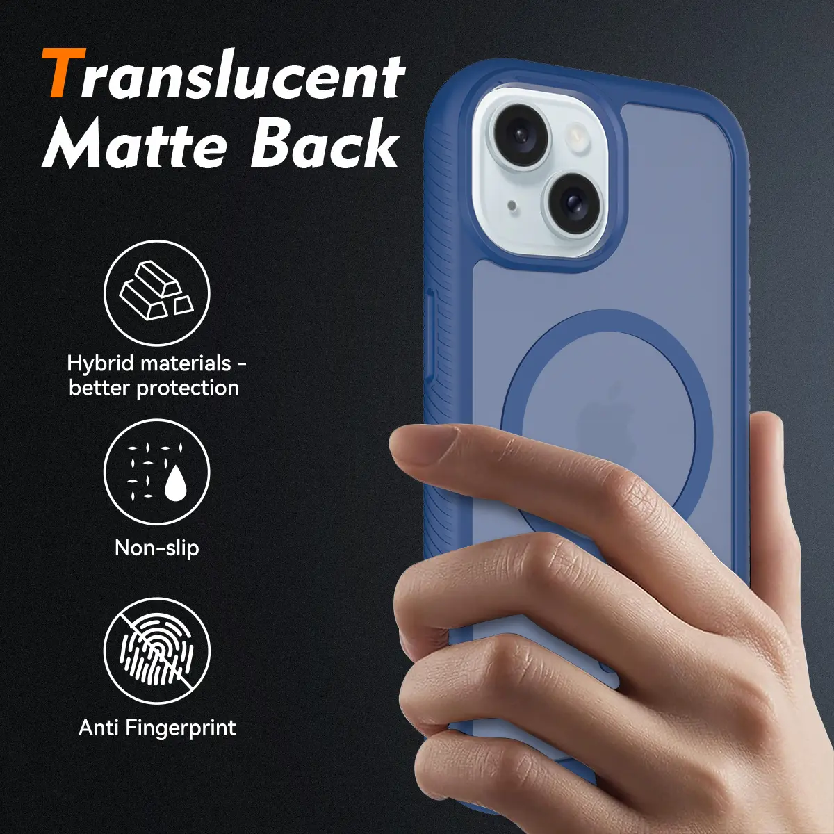 Apple iPhone 15 Hoesje Full Protect 360° Cover met MagSafe Matte Blauw afbeelding 2