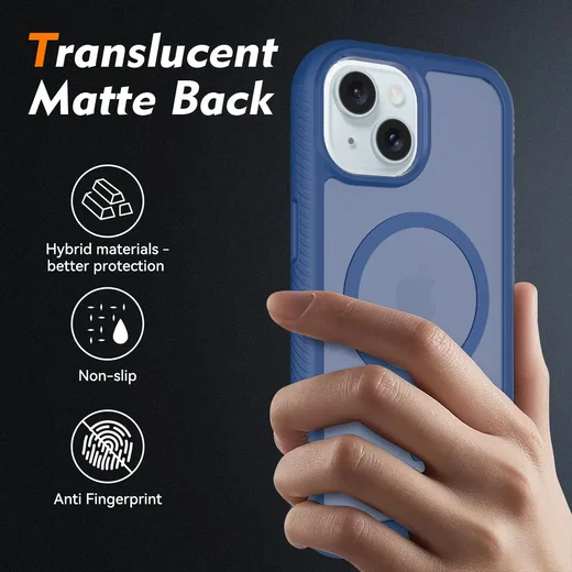 Apple iPhone 15 Hoesje Full Protect 360° Cover met MagSafe Matte Blauw afbeelding 2