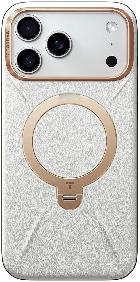 TORRAS Q Pro Leather iPhone 17 Pro Hoesje MagSafe 360° Kickstand Grijs afbeelding 2
