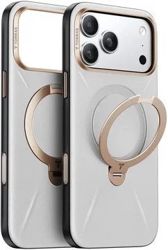 TORRAS Q Pro Leather iPhone 17 Pro Hoesje MagSafe 360° Kickstand Grijs