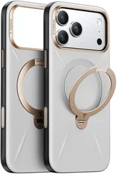 TORRAS Q Pro Leather iPhone 17 Pro Hoesje MagSafe 360° Kickstand Grijs afbeelding