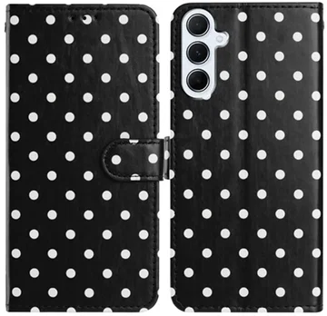 Samsung Galaxy A37 Hoesje Portemonnee Book Case Polka Dot Zwart