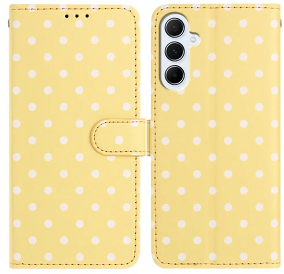 Samsung Galaxy A37 Hoesje Portemonnee Book Case Polka Dot Geel afbeelding 1