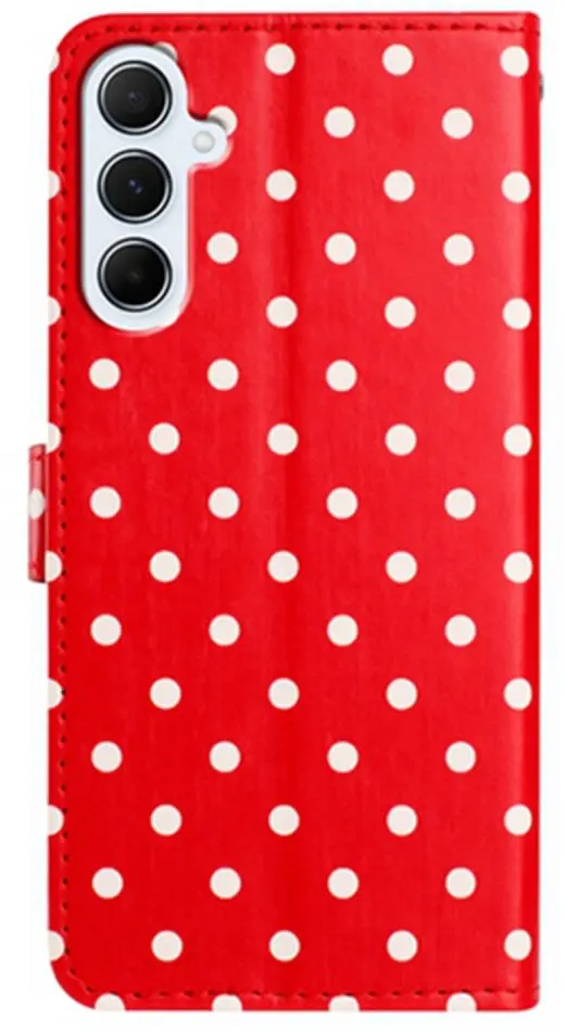 Samsung Galaxy A37 Hoesje Portemonnee Book Case Polka Dot Rood afbeelding 4