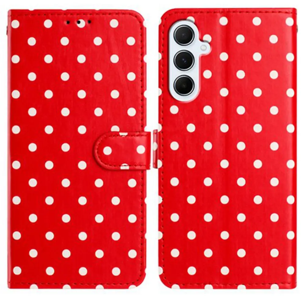 Samsung Galaxy A37 Hoesje Portemonnee Book Case Polka Dot Rood afbeelding 1