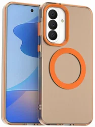 Samsung Galaxy A37 Hoesje MagSafe Backcover Semi-Transparant & Oranje afbeelding