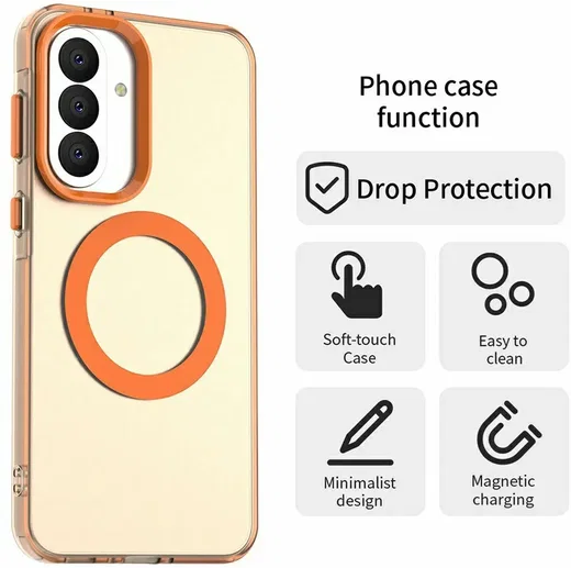 Samsung Galaxy A37 Hoesje MagSafe Backcover Semi-Transparant & Oranje afbeelding 2