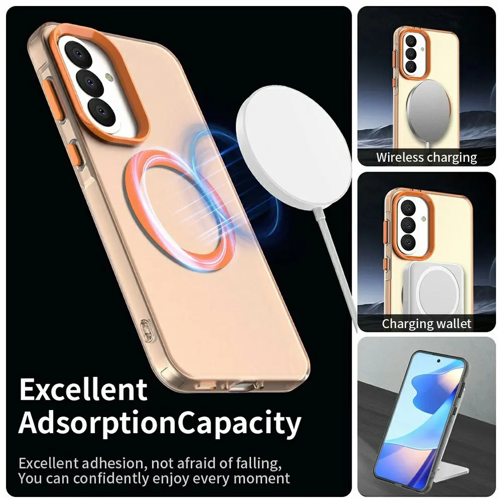 Samsung Galaxy A37 Hoesje MagSafe Backcover Semi-Transparant & Oranje afbeelding 4