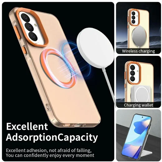 Samsung Galaxy A37 Hoesje MagSafe Backcover Semi-Transparant & Oranje afbeelding 4