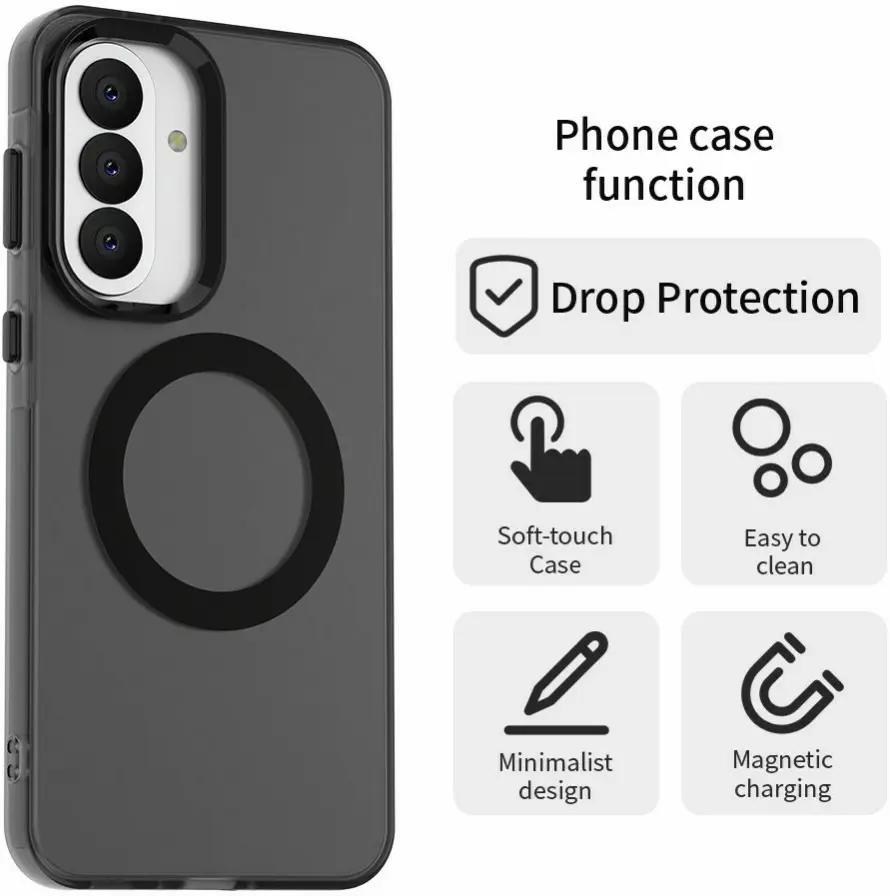 Samsung Galaxy A37 Hoesje MagSafe Backcover Semi-Transparant & Zwart afbeelding 2