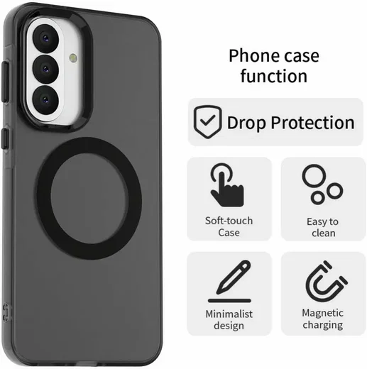 Samsung Galaxy A37 Hoesje MagSafe Backcover Semi-Transparant & Zwart afbeelding 2