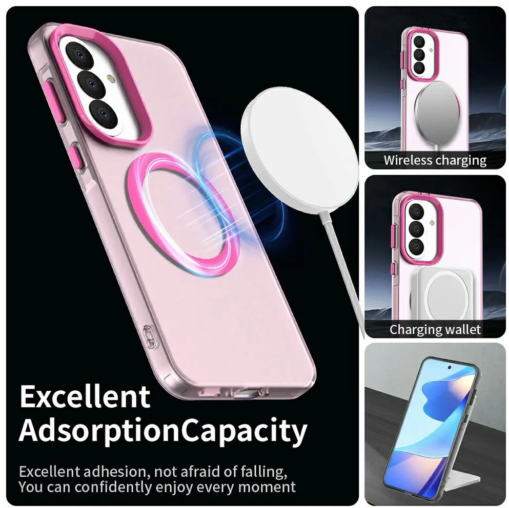 Samsung Galaxy A37 Hoesje MagSafe Backcover Semi-Transparant & Roze afbeelding 4