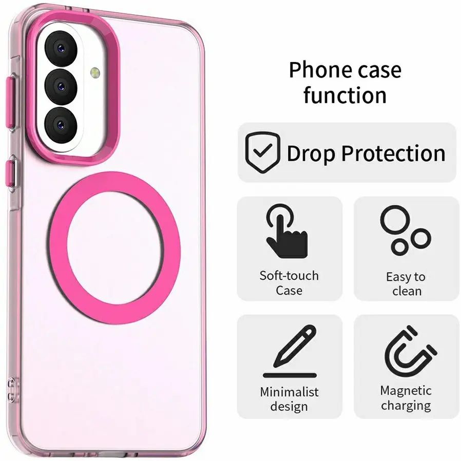 Samsung Galaxy A37 Hoesje MagSafe Backcover Semi-Transparant & Roze afbeelding 2