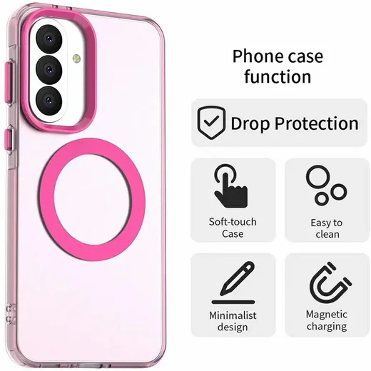 Samsung Galaxy A37 Hoesje MagSafe Backcover Semi-Transparant & Roze afbeelding 2
