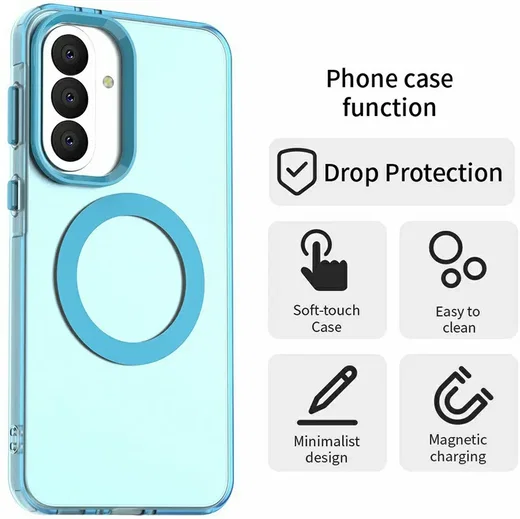 Samsung Galaxy A37 Hoesje MagSafe Backcover Semi-Transparant & Blauw afbeelding 2