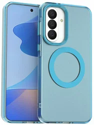 Samsung Galaxy A37 Hoesje MagSafe Backcover Semi-Transparant & Blauw afbeelding