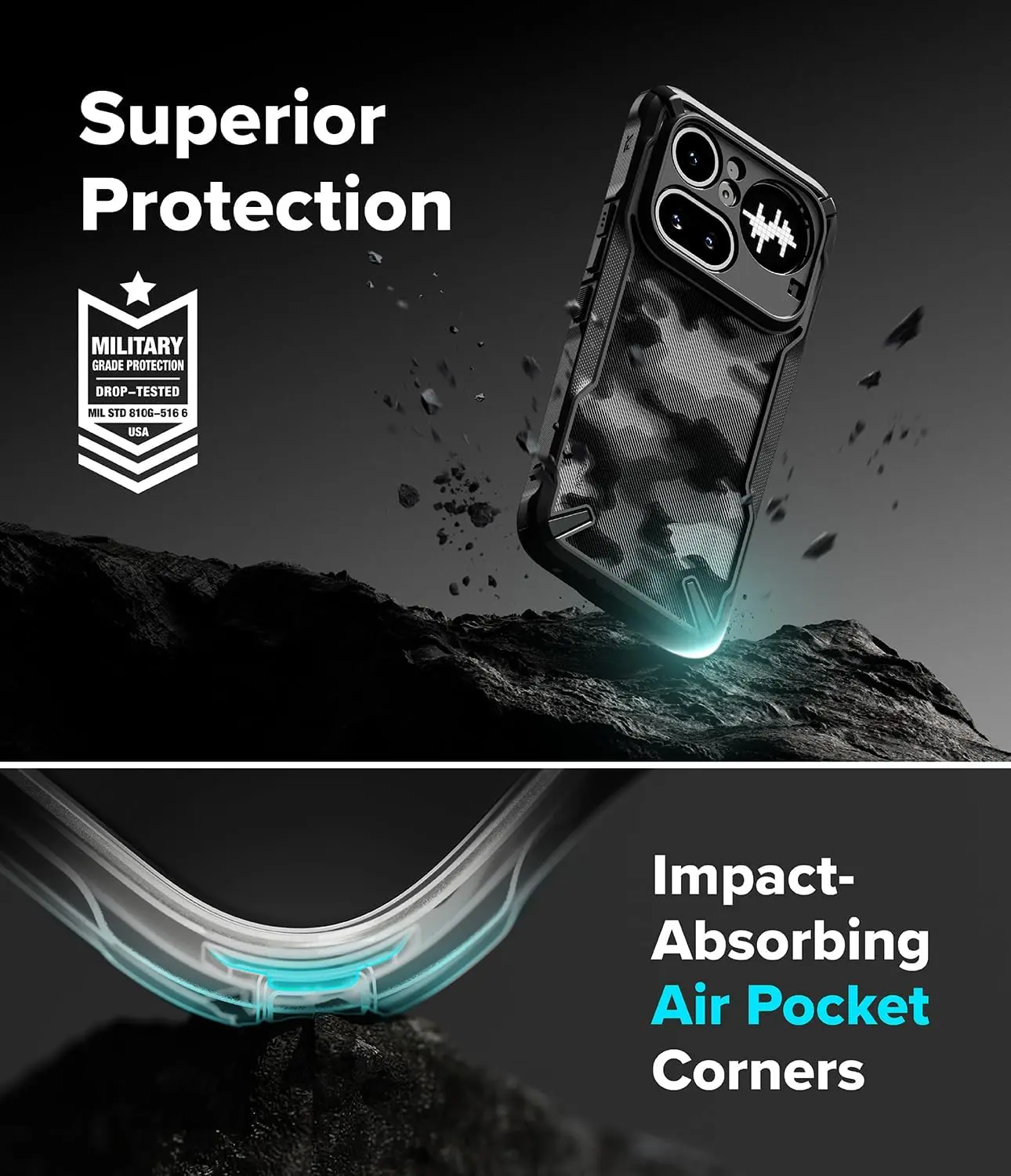 Ringke Fusion X Nothing Phone (4a) Hoesje Back Cover Camo Zwart afbeelding 8