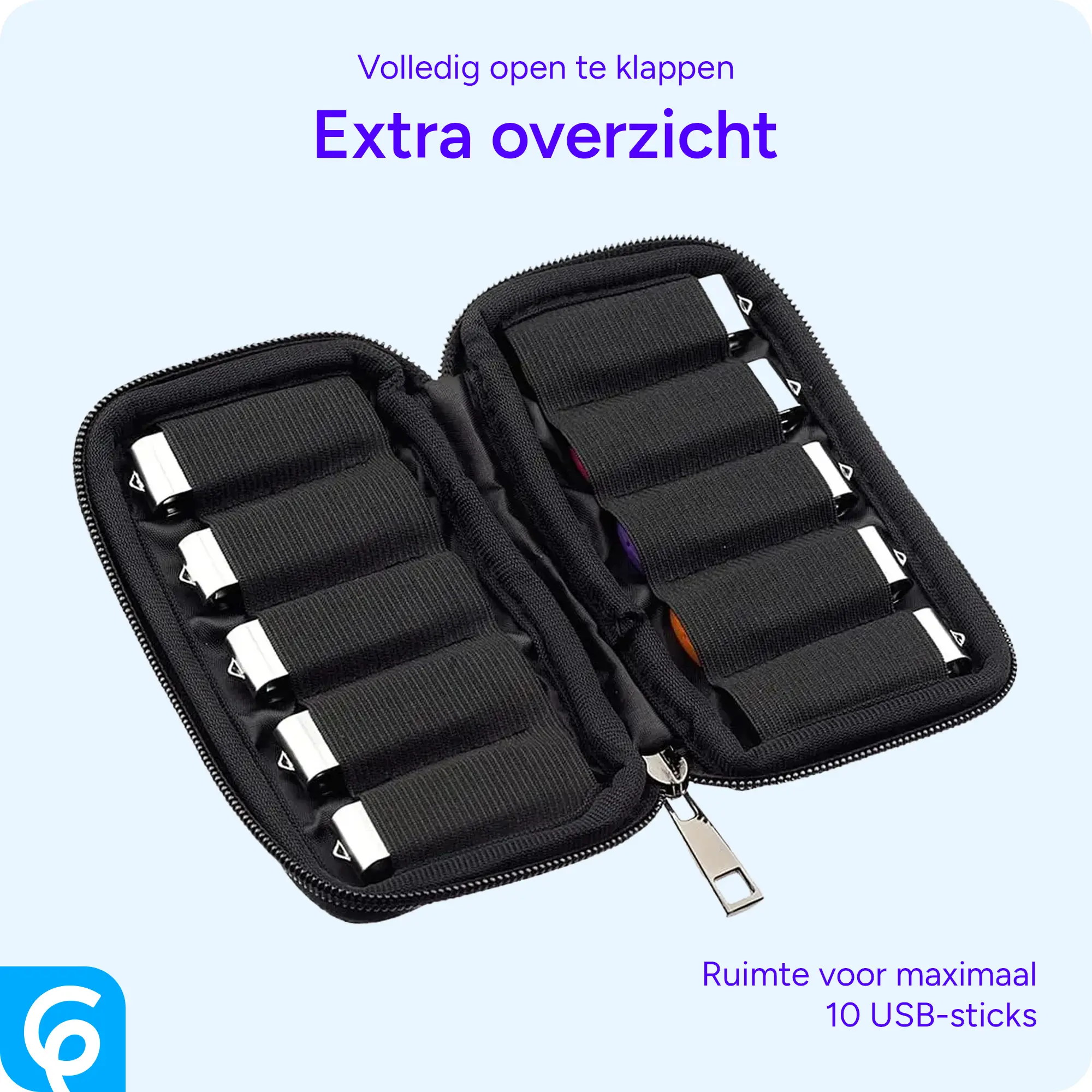 SBG USB-Stick Organizer Tas / Pouch met Ritssluiting voor 10 USB-Sticks Zwart afbeelding 4
