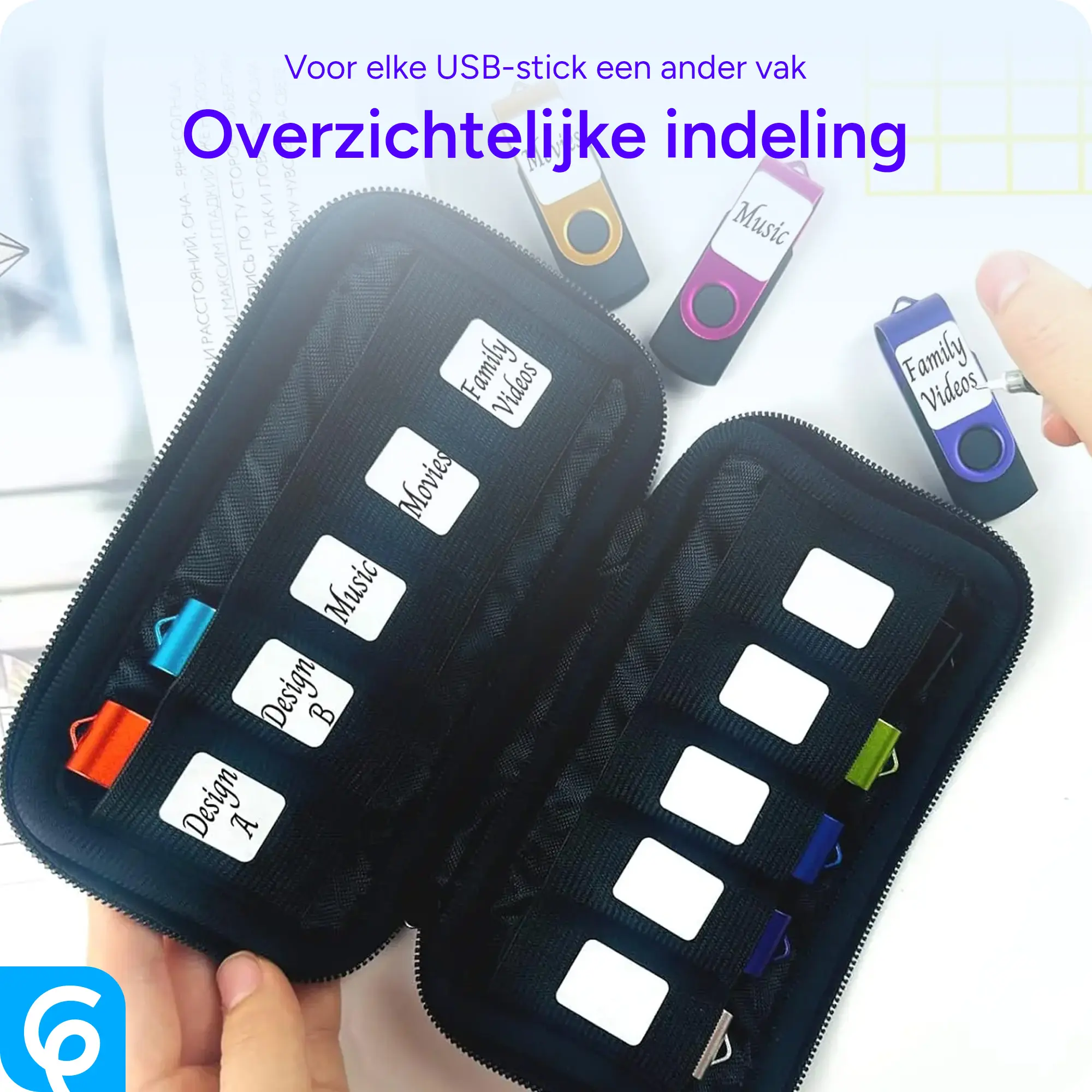SBG USB-Stick Organizer Tas / Pouch met Ritssluiting voor 10 USB-Sticks Zwart afbeelding 3