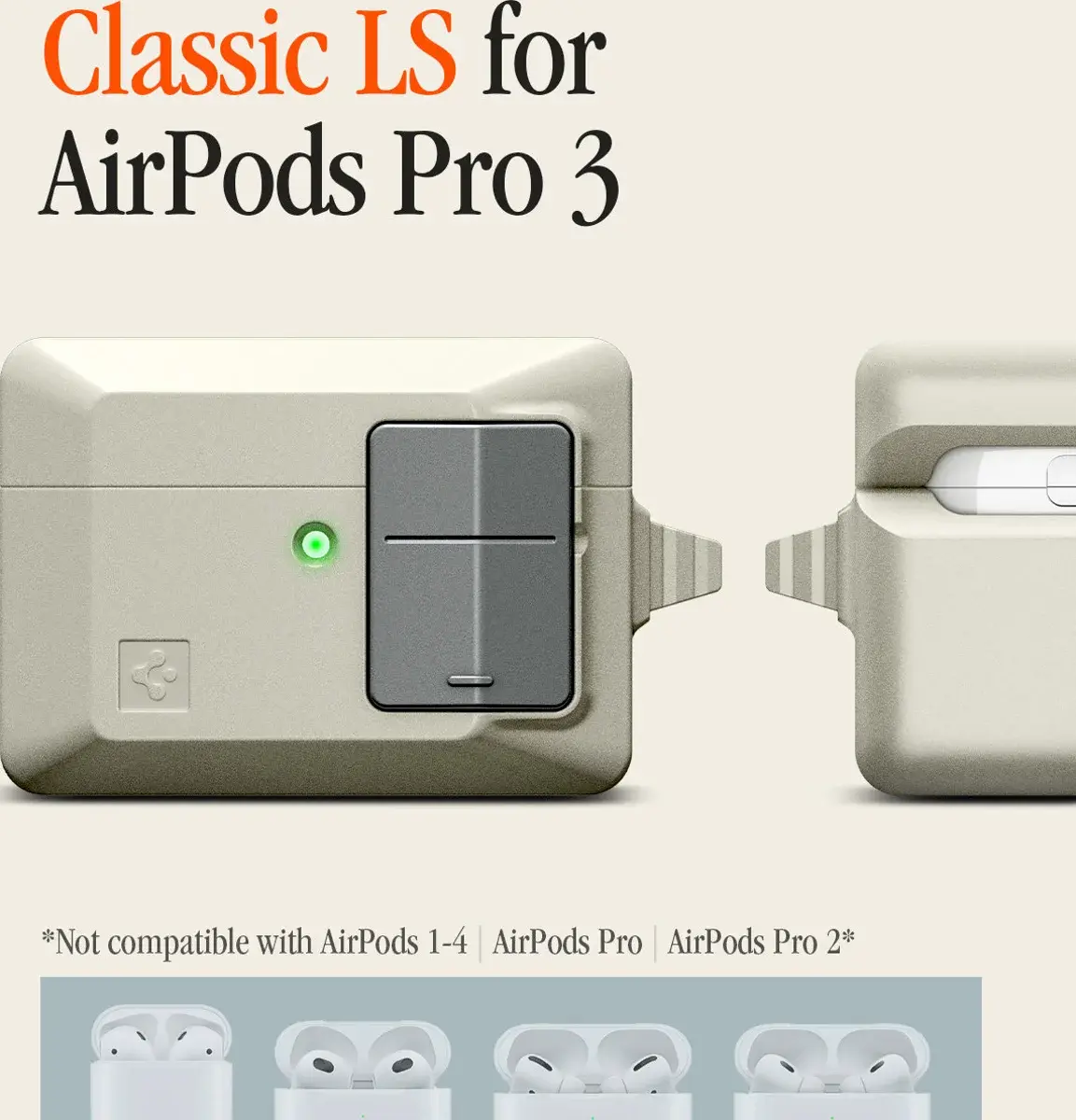 Spigen Classic LS AirPods Pro 3 (2025) Hoesje Schokbestendig met Koord Beige afbeelding 3