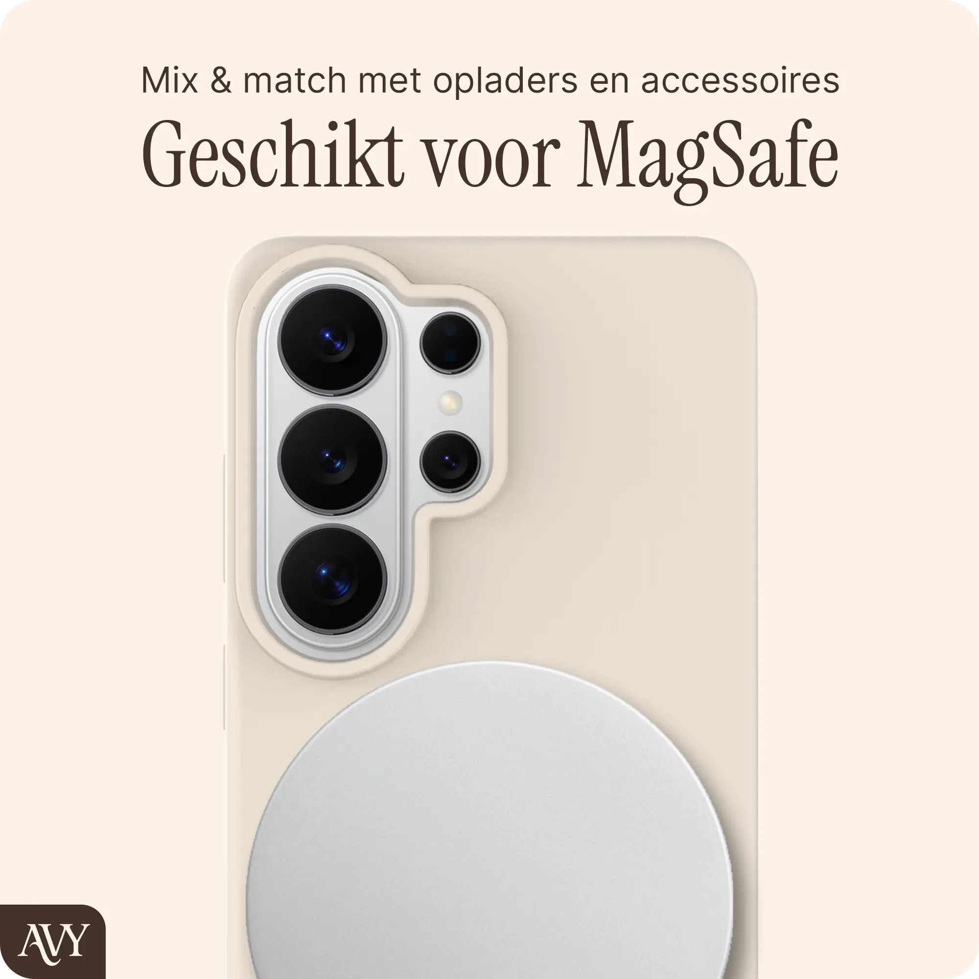 AVY Samsung Galaxy S26 Ultra Hoesje Liquid Silicone met MagSafe Beige afbeelding 8