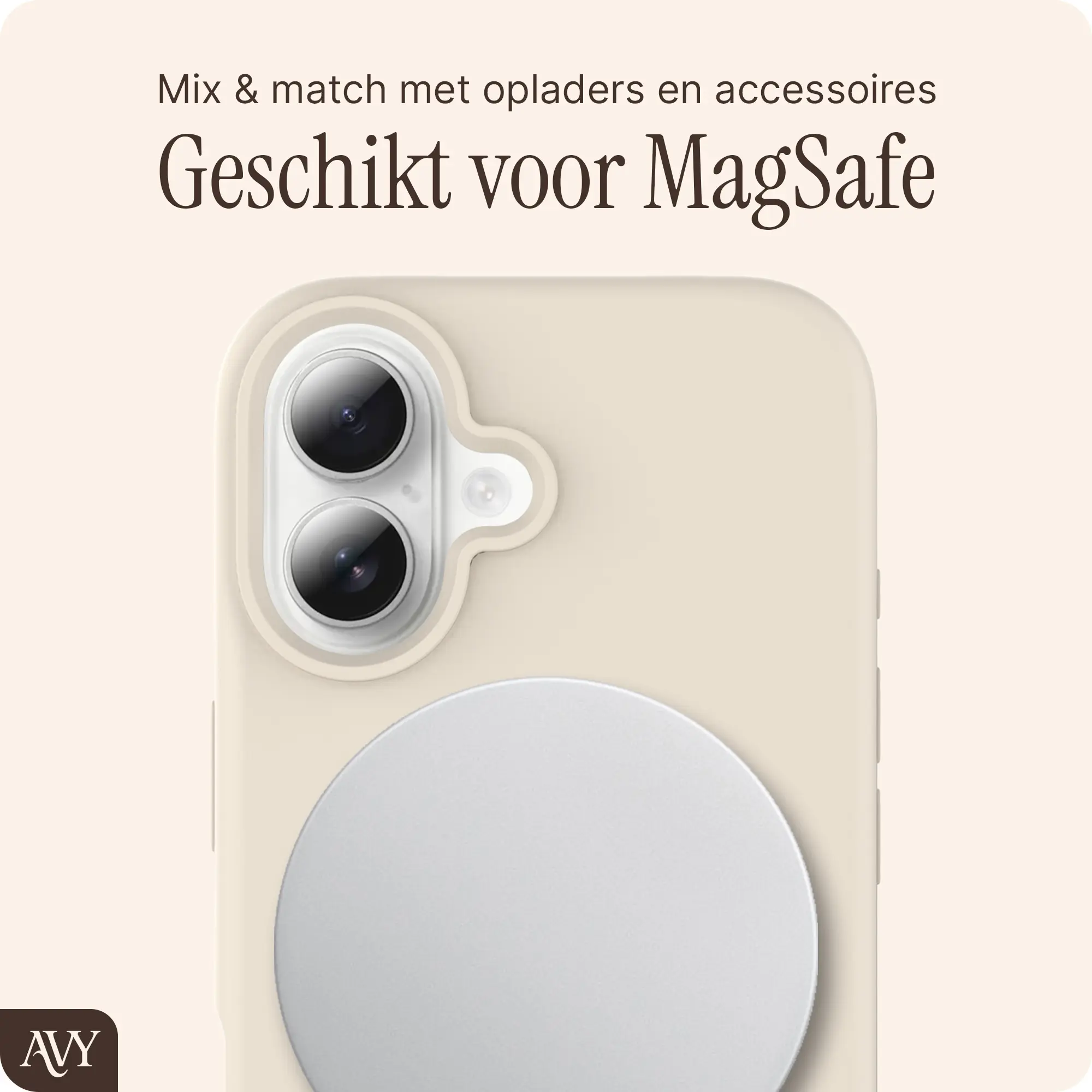 AVY Apple iPhone 16 Hoesje Liquid Silicone met MagSafe Beige afbeelding 8