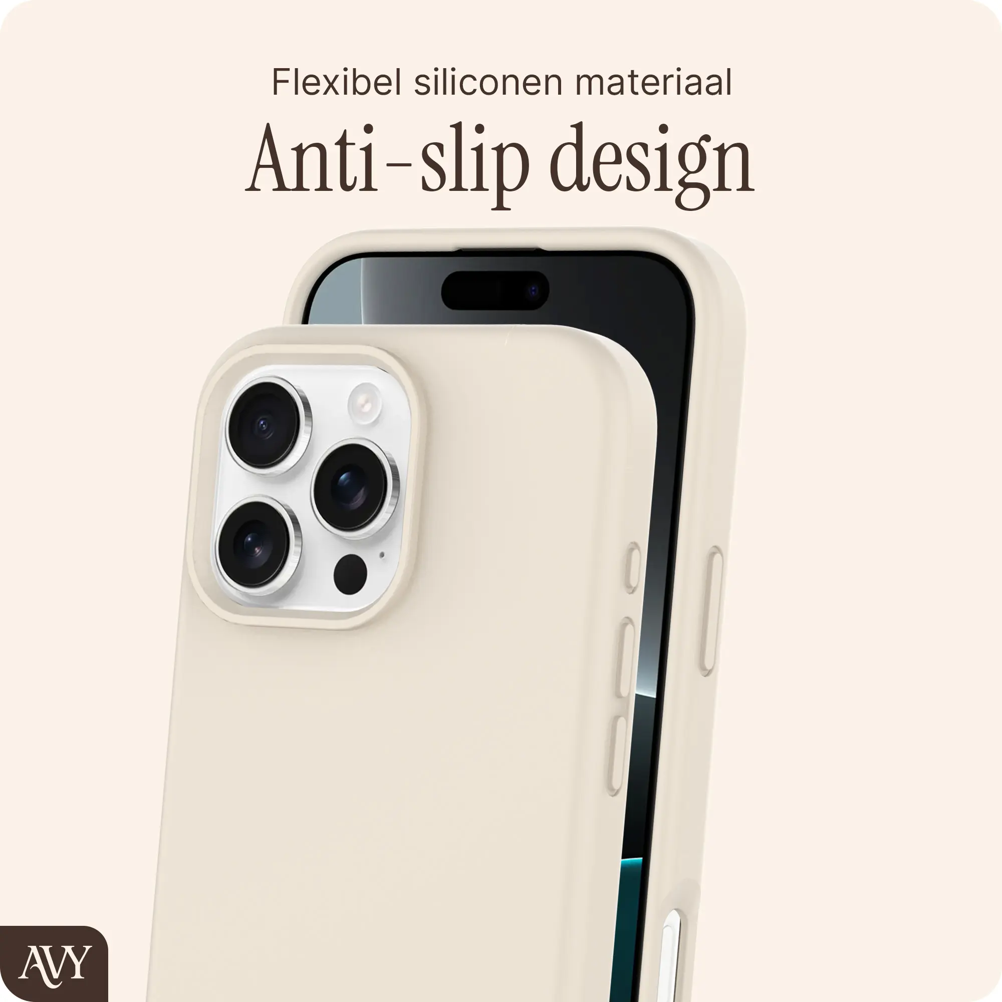 AVY Apple iPhone 16 Pro Hoesje Liquid Silicone met MagSafe Beige afbeelding 7