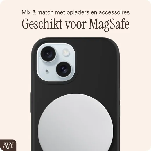 AVY Apple iPhone 15 Hoesje Liquid Silicone met MagSafe Zwart afbeelding 8