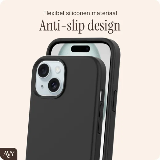 AVY Apple iPhone 15 Hoesje Liquid Silicone met MagSafe Zwart afbeelding 7