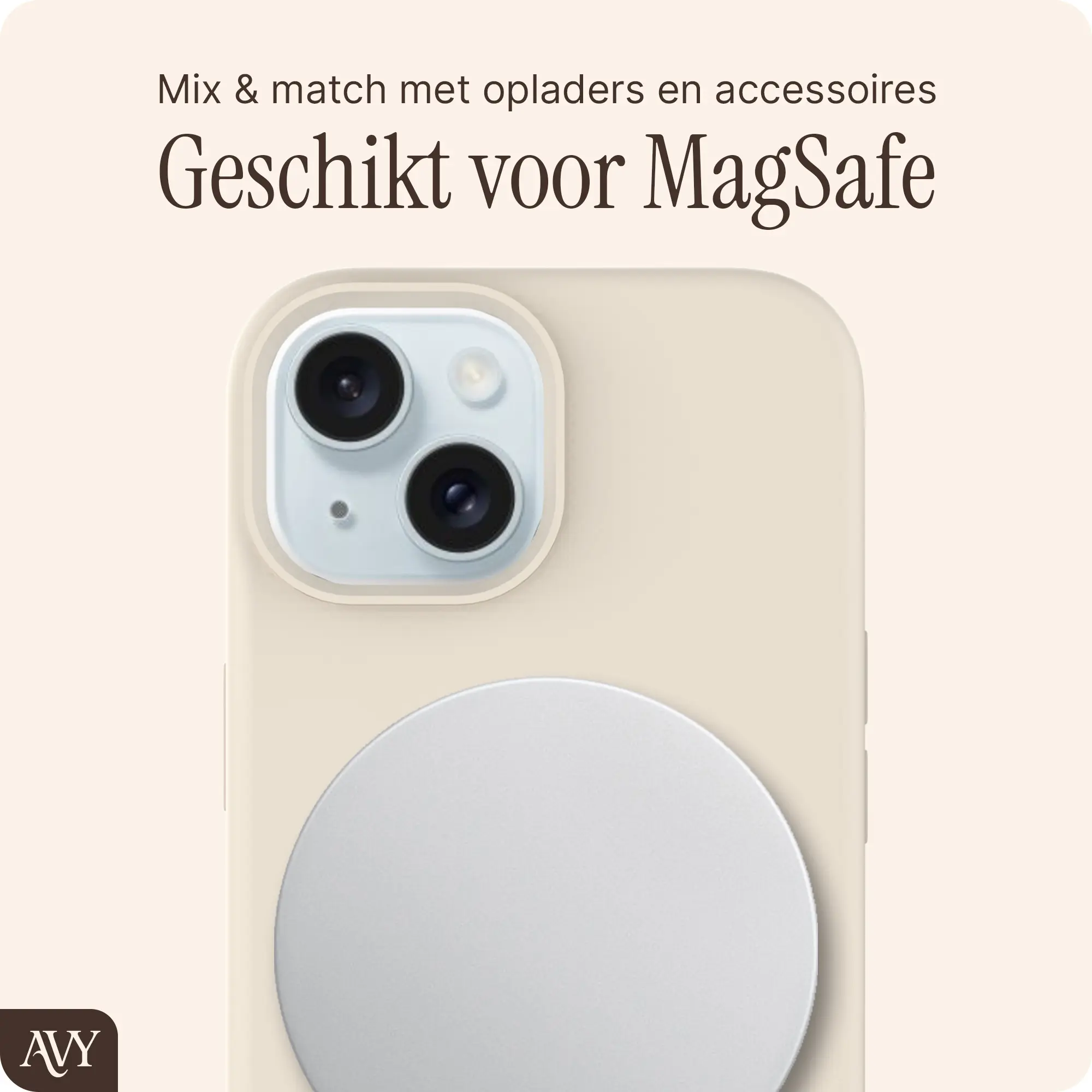 AVY Apple iPhone 15 Hoesje Liquid Silicone met MagSafe Beige afbeelding 8
