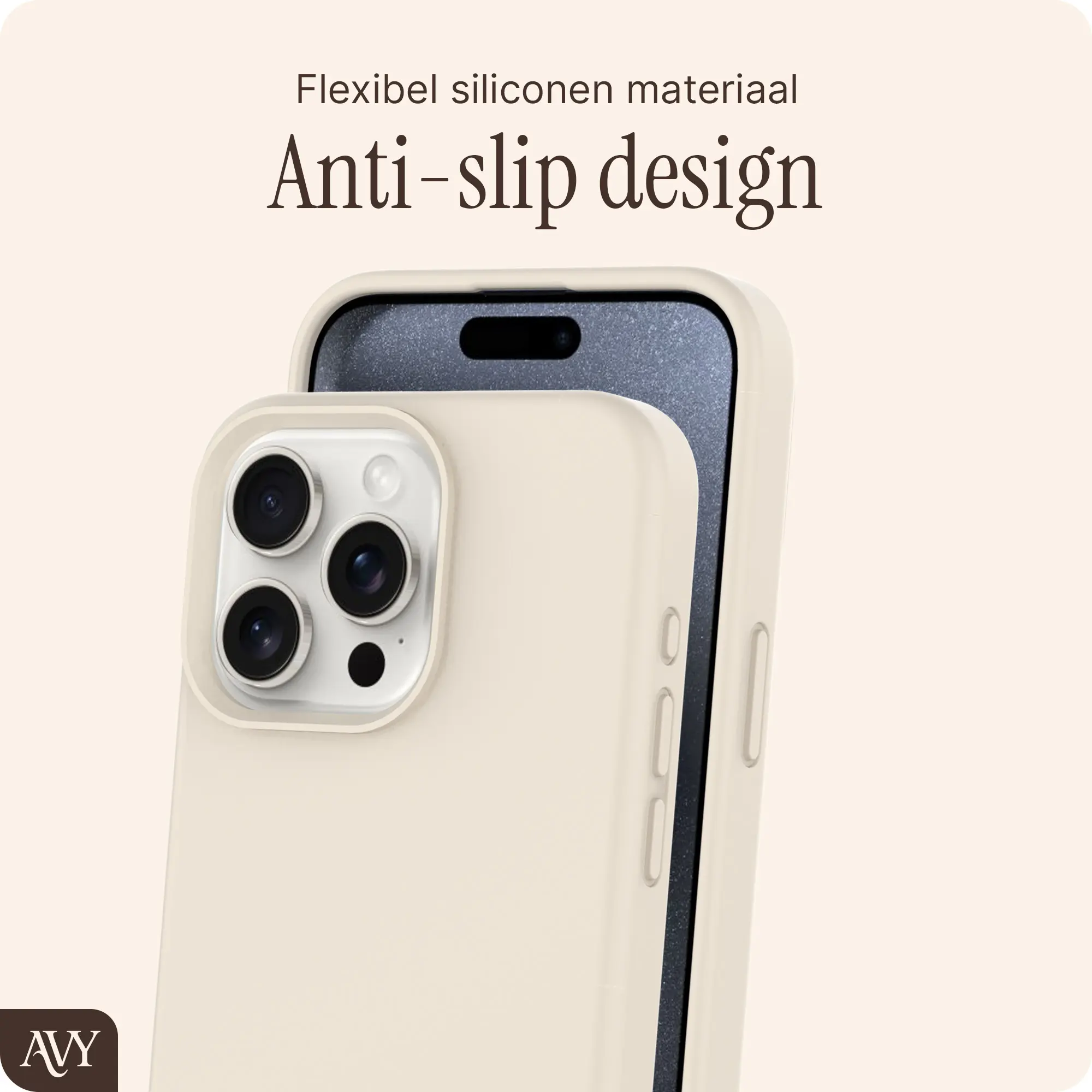 AVY Apple iPhone 15 Pro Hoesje Liquid Silicone met MagSafe Beige afbeelding 7